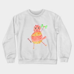 Cat athlete with dumbbells and bone from fish. Fashion trend painted in watercolor. Stylish design. Crewneck Sweatshirt